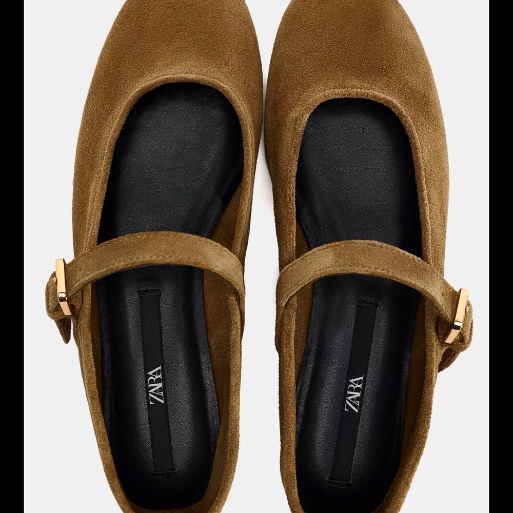 Zara Women's Tan Mary Jane Flats